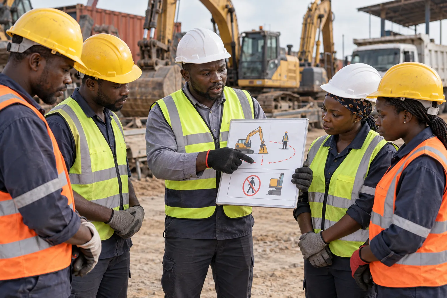 Safety briefing with an African site team